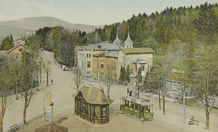 Graz um 1910: Hilmteichstraße und Straßenbahn vorm Hilmteichschlössl