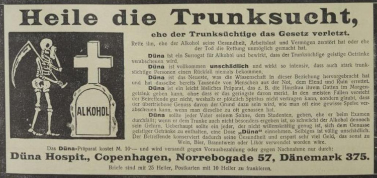 Heile die Trunksucht - Werbeeinschaltung 1913