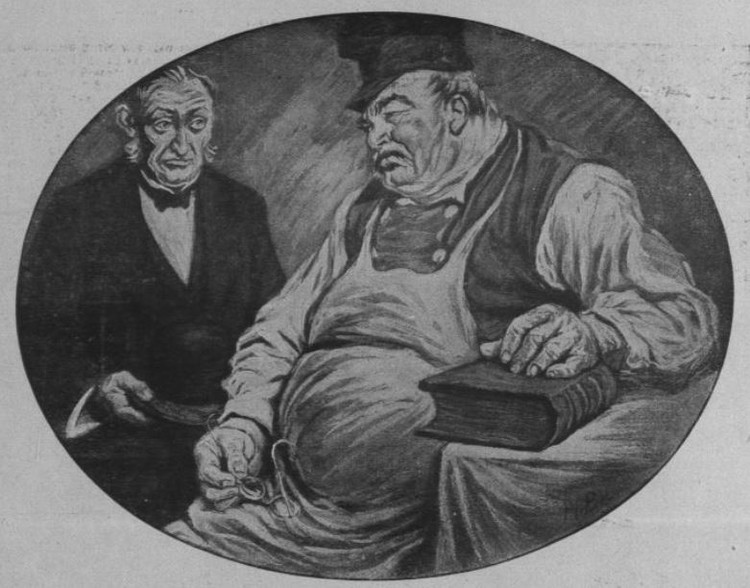 Karikatur mit Arzt und Krankem