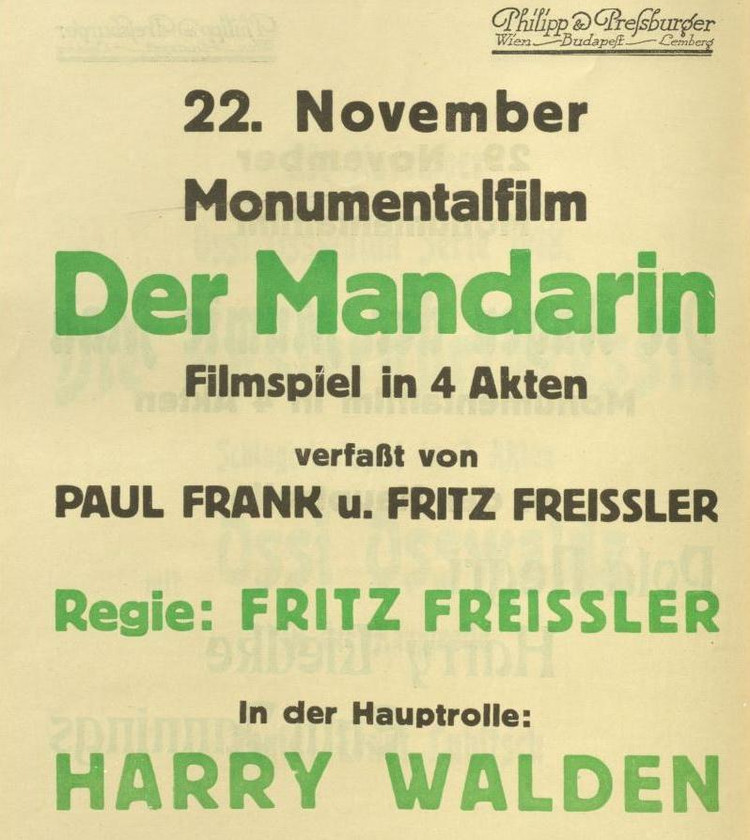 Ankündigung des Monumentalfilms "Der Mandarin"