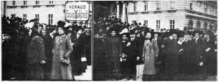 "Der Frauenwahlrechtstag: Der Frauendemonstrationszug auf der Wiener Ringstraße", März 1911